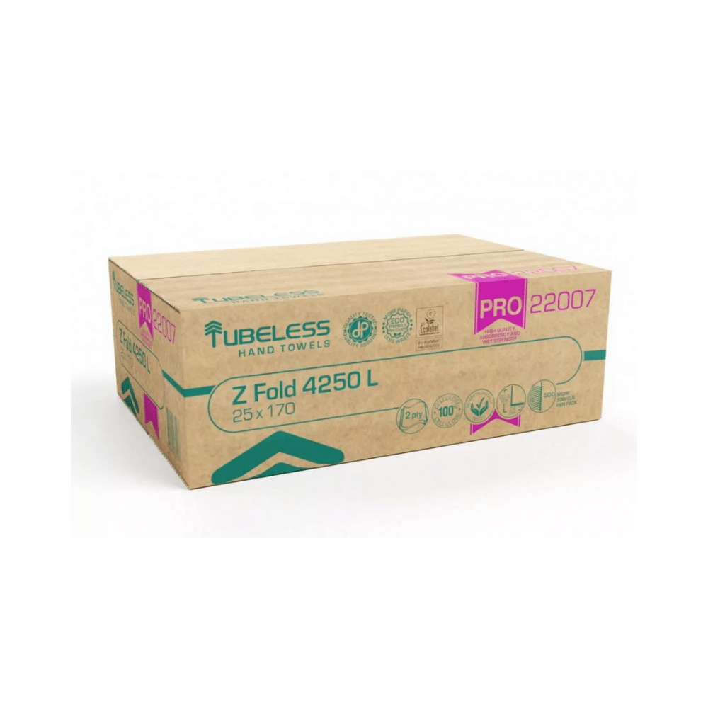tubeless-z-hajtogatott-keztorlo-2-retegu-100-celluloz-203x24cm-25x170-lap-4250-lap-karton Tubeless Z Hajtogatott kéztörlő 2 rétegű, 100% cellulóz, 20,3x24cm, 25x170 lap 4250 lap/karton