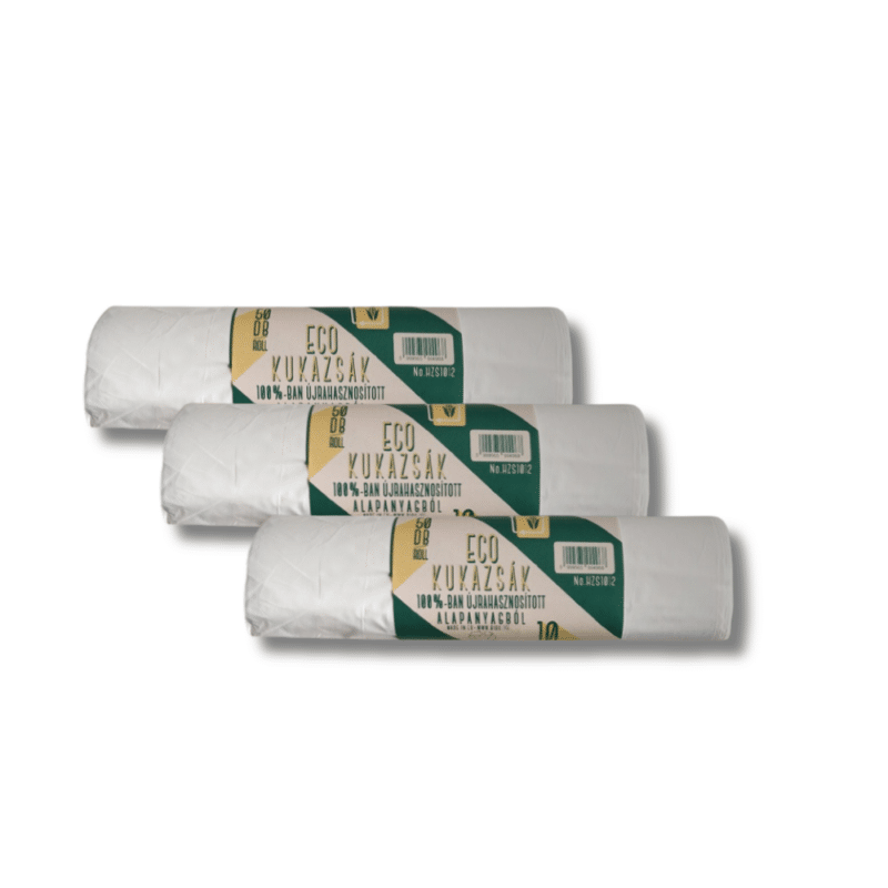HZS.BIBO Eco 100% újrahasznosított Hulladékgyűjtő Zsák, 10l, 35x35cm, 12MIK, FEHÉR, (50db/roll, 20roll/csomag)