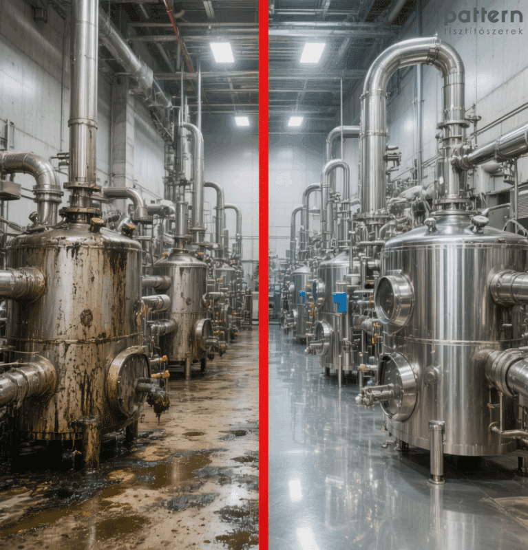 Ipari műhely zsírtalanítása előtte-utána